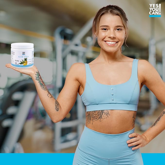 Yes You Can! Aloe Vera Powder Drink Mix - Hydration Booster Infused with Pure Organic Aloe Vera Extract - Delicious Flavors - Made in USA - Antioxidant Rich - Pineapple Flavor - 40 Servings Per Canist