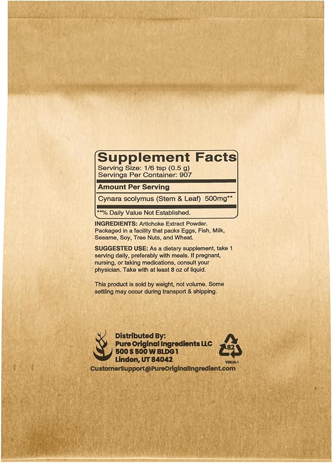 PURE ORIGINAL INGREDIENTS Artichoke Extract Powder (1 lb) No Additives or Fillers Non-GMO