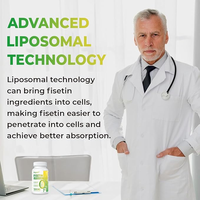 Fisetin 1200mg Liposomal Fisetin Supplements 98% Pure Fisetin Polyphenols Antioxidants Immunity Health Aging Cognitive Support Non-GMO 60 Capsules