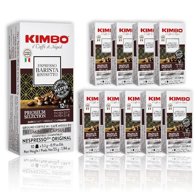 Kimbo 100 Count Espresso Ristretto Capsules in Aluminium - Smooth &amp Rich Italian Roast for Nespresso
