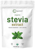 Micro Ingredients Pure Organic Stevia Powder 1 Pound 2837 Servings Highest Grade Stevia Green Leaf Extract Reb-A Reduced Bitter Aftertaste 0 Calorie Natural Sweetener Sugar Alternative Keto F