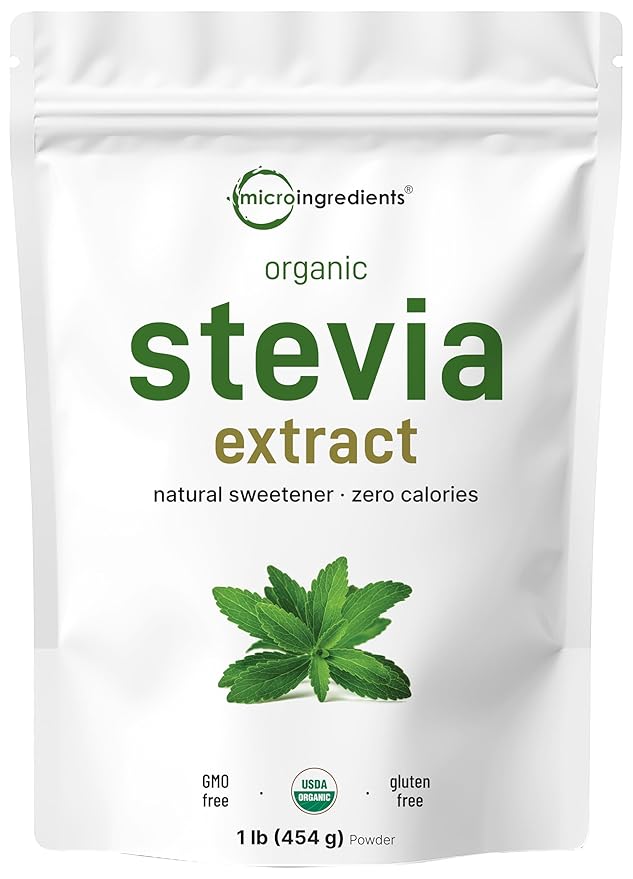 Micro Ingredients Pure Organic Stevia Powder 1 Pound 2837 Servings Highest Grade Stevia Green Leaf Extract Reb-A Reduced Bitter Aftertaste 0 Calorie Natural Sweetener Sugar Alternative Keto F