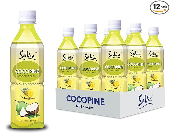Savia - Coconut Pineapple Aloe Vera Drink Quality Aloe-Based Beverage Made with Real Aloe Pulp &amp Natural Delicious &amp Refreshing Vegetarian Gluten-Free Fat-Free (16.9oz 12-Pack)