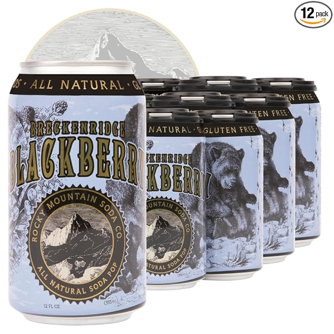Rocky Mountain Soda 12‑Pack 12 Fl Oz Cans Small‑Batch Craft Soda Pop Gluten‑Free Vegan Organic Cane Sugar No Preservatives No Added Sodium Black Berry Soda Pop