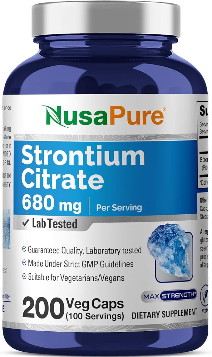 NusaPure Strontium Citrate - Suitable for Vegetarian/Vegan Non - GMO - 680 mg 200 Capsules
