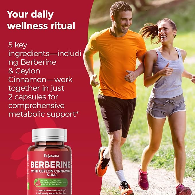 30-Day Supply Berberine 1600mg Berberine with Ceylon Cinnamon for Blood Sugar Cholesterol &amp Metabolism* | Gluten-Free Non-GMO &amp Vegan Berberine Supplement | 60 Capsules