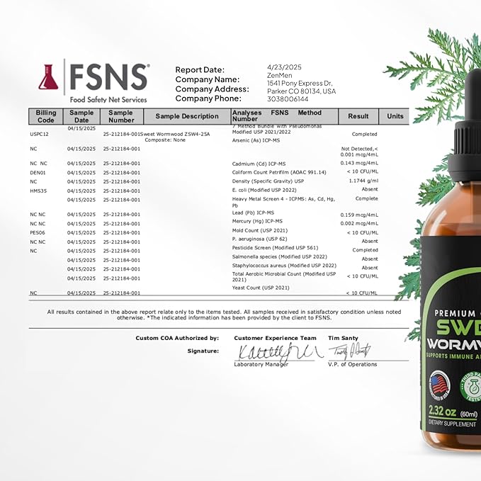 Zenmen Organic Sweet Wormwood (Artemisia Annua) Extract- Immune Support and Source of Antioxidants - 2.32 fl oz / 60ml Vegan Manufactured in The USA