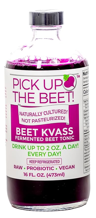 Pick Up The Beet Organic Beet Juice Kvass with Live Probiotics Vegan - Natural Nitric Oxide Boost Fermented Beet Tonic Sugar Cravings Support 16 Ounces 1 Bottle