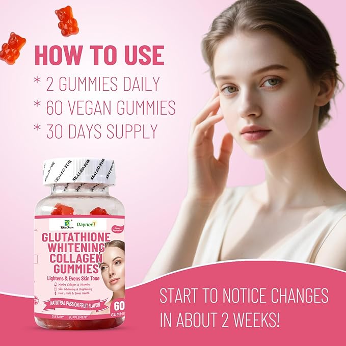 Glutathione Whitening Collagen Gummies Evens Skin Tone &amp Supplement Nutrition 60 Count