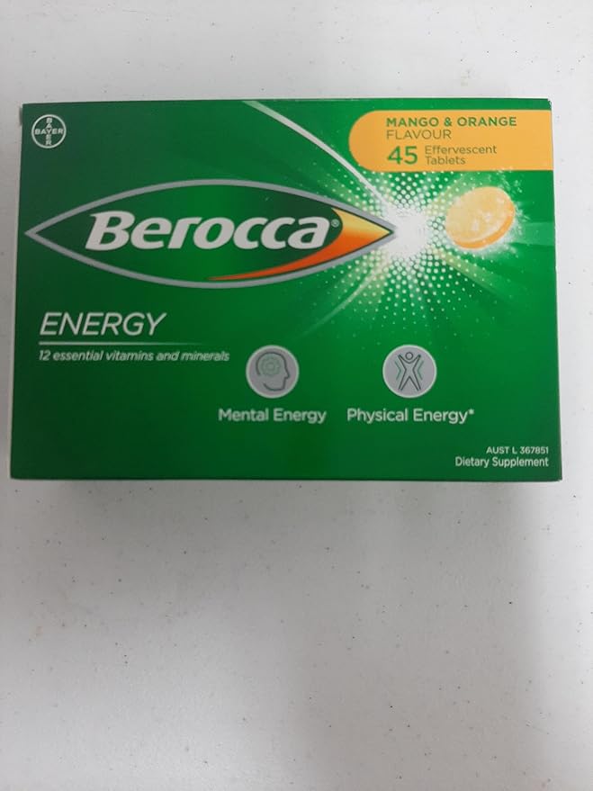 Berocca Energy Vitamin B &amp C Mango &amp Orange Flavour Effervescent Tablets 45 Count
