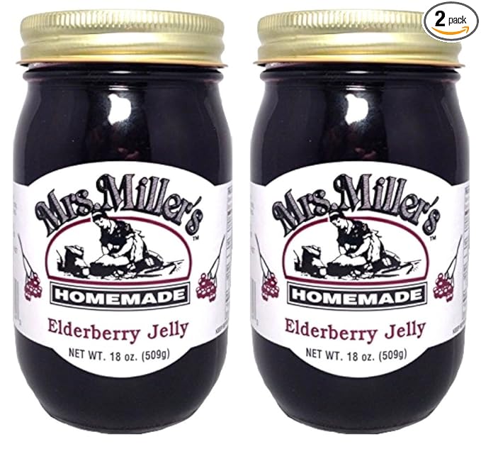 HUGE 18 oz Mrs. Miller's Elderberry Jelly - Pack of 2 - Amish and Homemade!