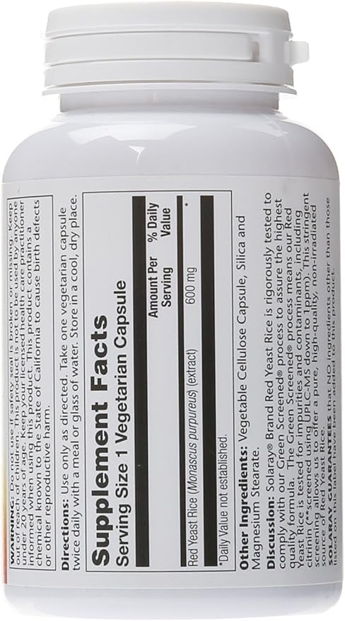 Solaray Red Yeast Rice 600mg 120 Veggie Capsules
