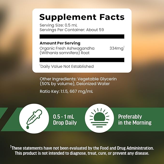 BIOACTIVE Liquid Ashwagandha Supplement Drops - Testosterone Booster For Men* - Adaptogen for Stress Support Men’s Wellness - Organic Vegetarian Gluten Free Non-GMO 59 Servings (1 Oz Unflavored)
