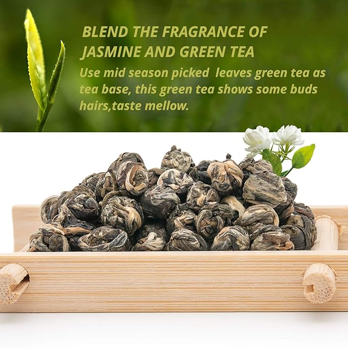 Oriarm 2025 Dragon Pearls Jasmine Green Tea - Chinese Jasmine Loose Leaf Tea Hand-Rolled Tea Balls 250g (8.8 oz) - Floral Aroma Smooth Taste - 2nd Grade