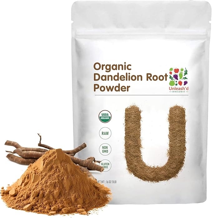 Unleash’d Organic Dandelion Root Powder 16oz – Organic Vegan for Tea &amp Drinks Supports Detox &amp Digestive Health