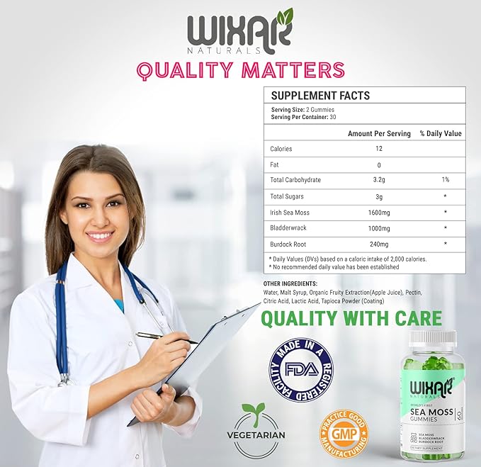 Sea Moss Gummies - Natural Irish Sea Moss and Bladderwrack with Burdock Gummy - 60 Gummies - Vegan - Healthy Immune Gut &amp Overall Wellness Support - Herbal Alkaline Supplements