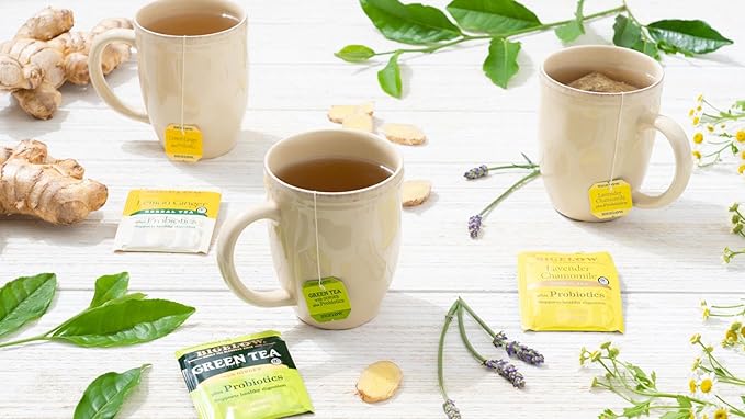 Bigelow Tea Probiotic 3 Flavor Tea Variety Pack Caffeinated and Caffeine Free Green Tea Bags and Herbal Tea Bags 18 Count Box (Pack of 6) 108 Total Tea Bags