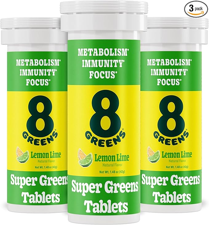 8Greens Supergreens Tablets | Super Greens Powder Superfood Metabolism Immunity &amp Focus Daily Greens Effervescent Tablets Organic: Aloe Vera Spirulina Chlorella Lemon Lime Tube 30 Servings