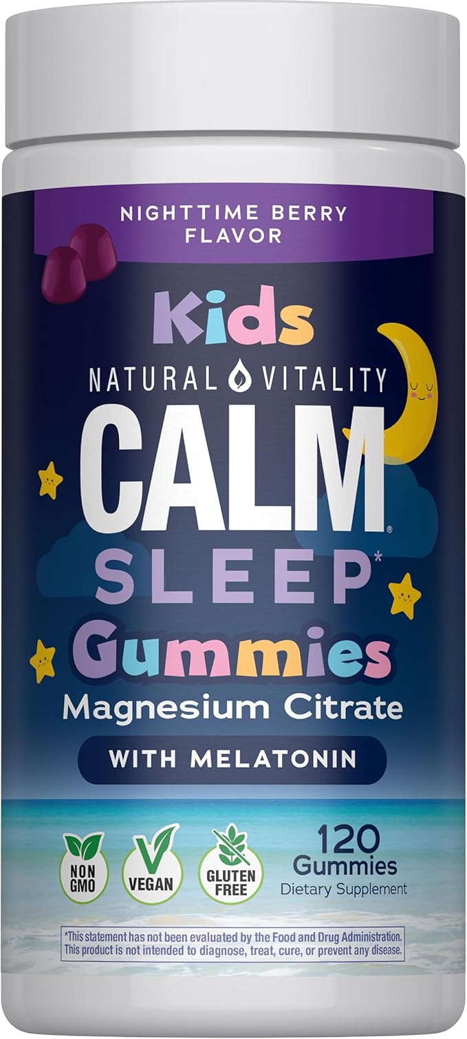Natural Vitality Calm Magnesium Citrate Kids Supplement Stress Relief Gummies Supports a Healthy Response to Stress Gluten Free Vegan Nighttime Berry 120 Gummies