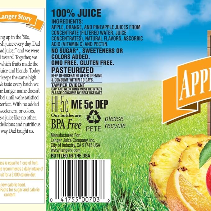 Langers 100% Apple Orange Pineapple Juice 64 Fl Oz (Pack of 8)