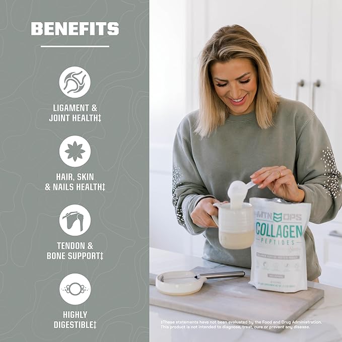 MTN OPS Collagen Peptide Protein Powder by Eva Shockey's Signature Series 20g Unflavored Bovine Collagen Peptide Protein per Serving Zero Sugar Paleo Friendly 30 Servings 21.2 Ounce