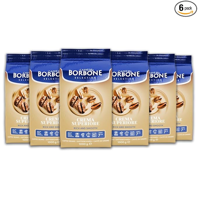 Caffè Borbone Whole Bean Coffee Crema Superiore Arabica and Robusta Blend - Roasted and Freshly Packaged in Italy - 2.2 Pound Bag (Pack of 6)