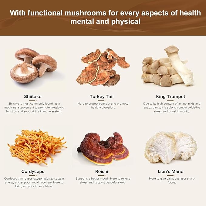 Mushroom Coffee for Better Energy and Focus | Organic 6 Adaptogenic Mushrooms Instant Blend with Lion's Mane Turkey Tail Chaga MCT Oil | Clean Energy No Jitters | Keto-Friendly | 30 Servings