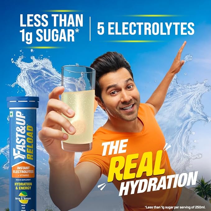 FAST&ampUP Reload - Electrolyte Energy Drink - Sports Nutrition Electrolyte Drink - Effervescent Tablets for Running &amp Cycling- 20 effervescent Tablets - Lime and Lemon Flavour