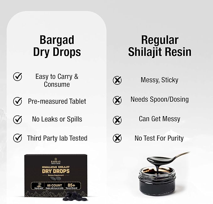 Shilajit Dry Drops | Natural Energy &amp Stamina | 100% Authentic Himalayan Shilajit Resin in Dry Form | Supports Vitality Focus &amp Detox | No Additives or Fillers | 60 Count