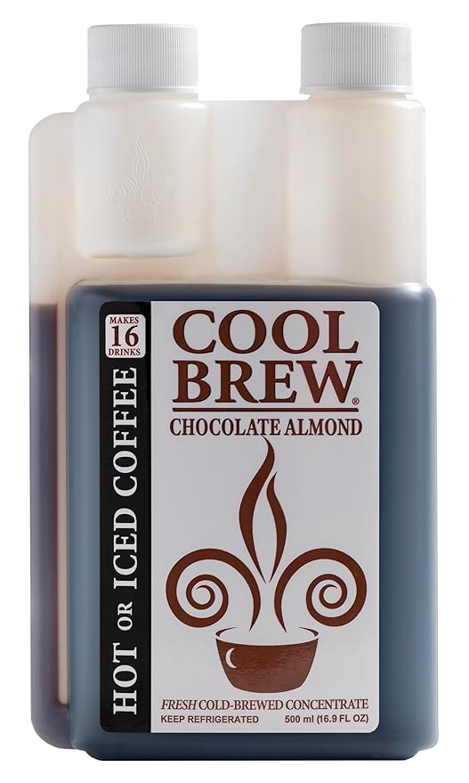 CoolBrew Chocolate Almond 6 Pack - 16 DRINKS PER BOTTLE - Fresh Cold Brew Liquid Concentrate - For Iced or Hot Coffee Unsweetened No Preservatives