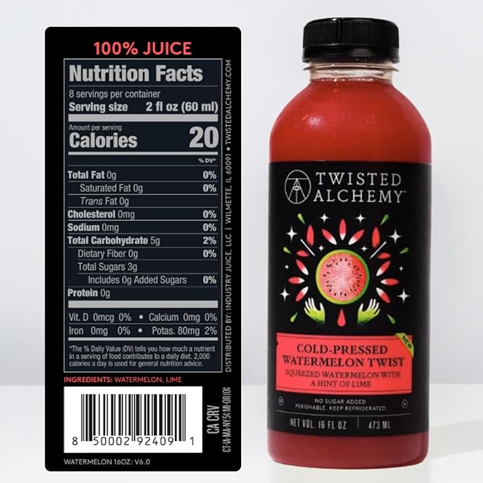 Twisted Alchemy Cold Pressed Juice Kit 6-Pack – 2 Passion Fruit 2 Watermelon Twist 2 Pomegranate – All Natural Non-GMO No Sugar Added Preservative Free – 16 oz Bottles