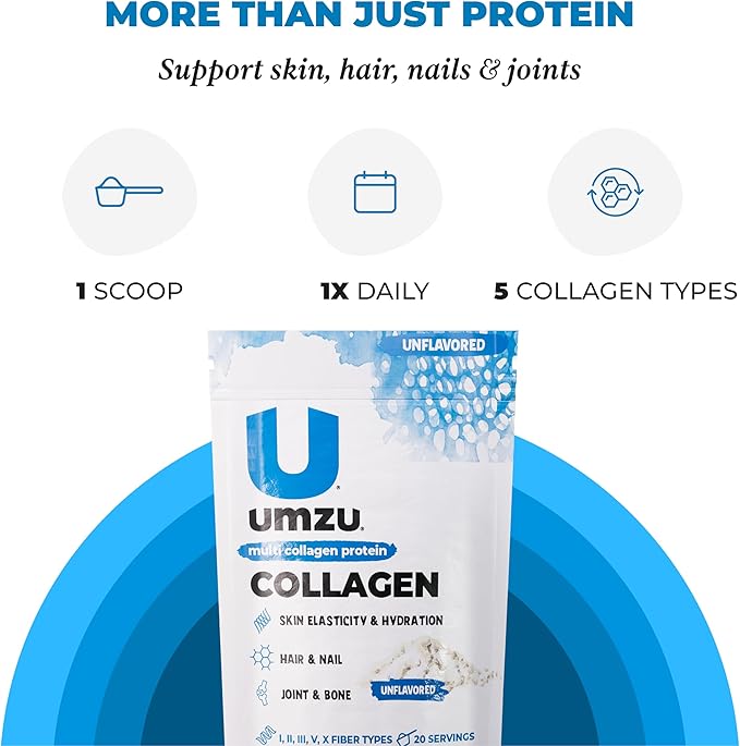 UMZU zuCollagen Multi Collagen Protein Powder Unflavored – 5 Collagen Types I II III V X – High Protein Low Calorie Supplement for Hair Growth Skin Elasticity Joint Health and Daily Recovery Support