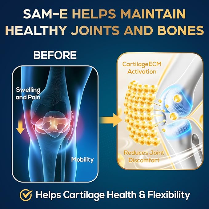 SAM e Supplement 500mg - Extra Strength SAM-e(S-Adenosylmethionine) for Mood Liver &amp Join t | 25% More Potent Than 400mg SAM-e | Vegan | 60 Medical Blister Pack Capsules