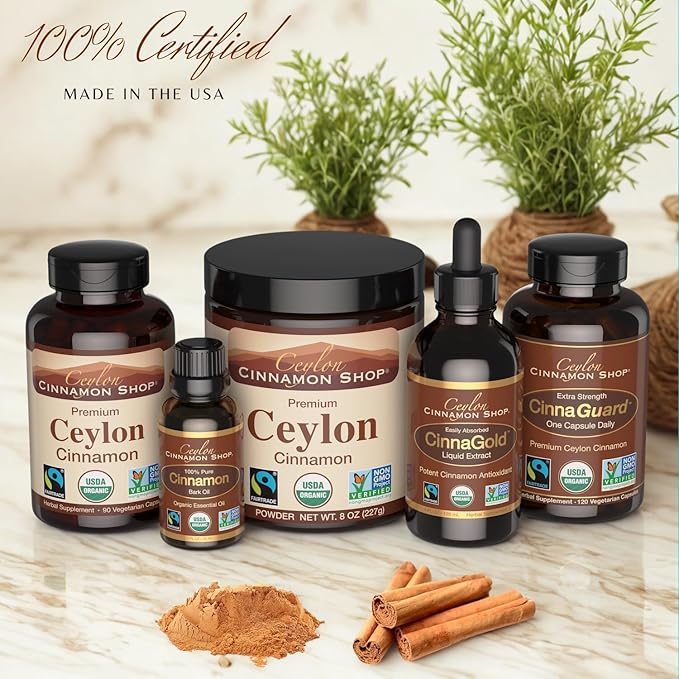 Ceylon Cinnamon Shop CinnaGold™ Organic Ceylon Cinnamon (100% Certified) Supplement High-Potency Liquid Extract 4 oz. – Super Antioxidant