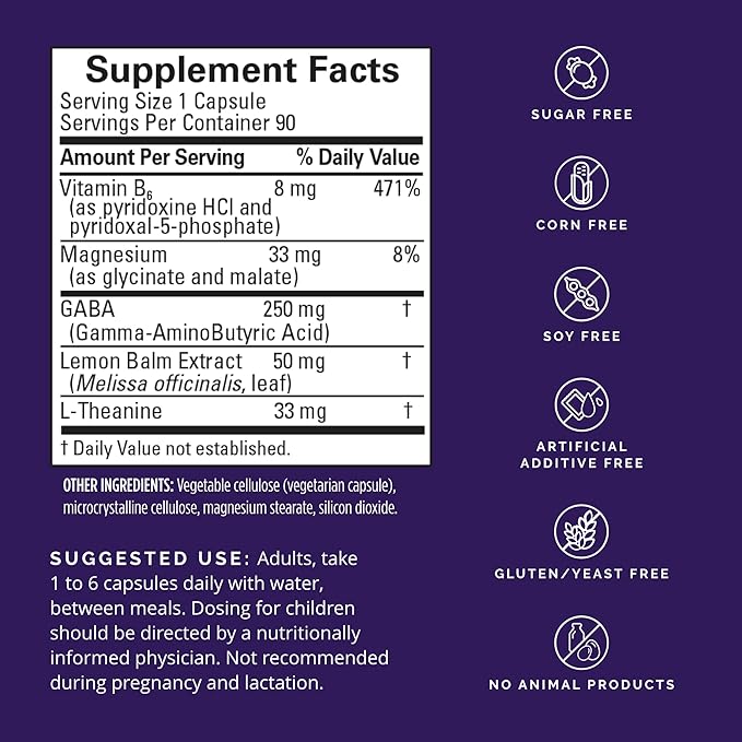 BRAINMD Dr Amen GABA Calming Support - 90 Capsules - Promotes Relaxation - Contains Magnesium Vitamin B6 &amp Lemon Balm - 90 Servings