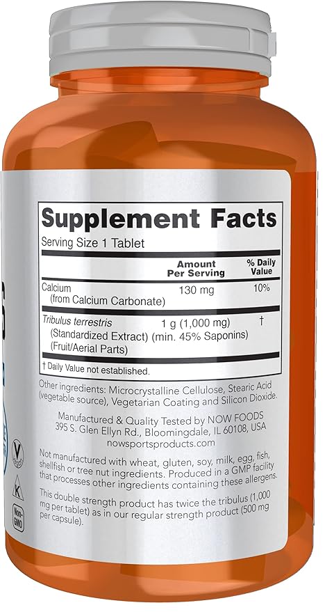NOW Foods Sports Nutrition Tribulus (Tribulus terrestris) 1000 mg Double Strength Men's Health 180 Tablets