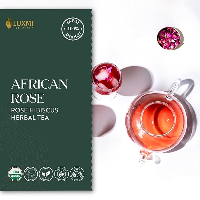 Luxmi Estates - Tea Set - Energy and Balance - 4 Packs with Organic Green Jasmine Ashwagandha and Hibiscus Rose Tea