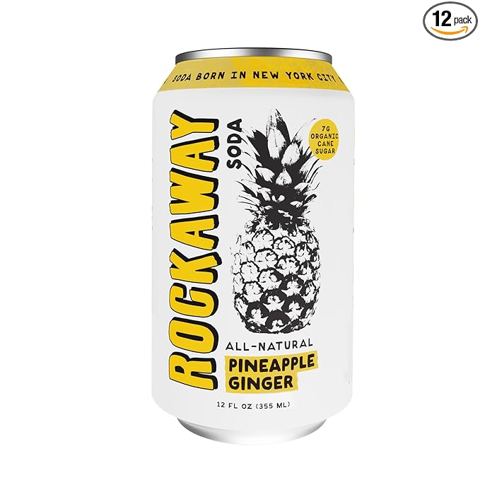 ROCKAWAY Pineapple Ginger Soda Drinks - Low calorie drinks made from Real Fruit Juice All Natural - Soda Pop Drinks Gluten Free Vegan GMO Free - 12oz (12 Pack)
