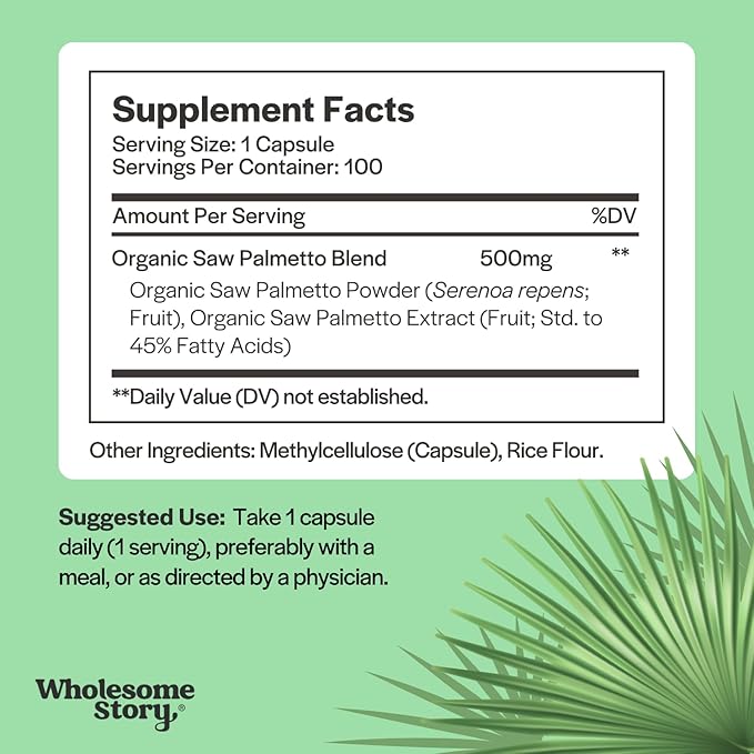 Saw Palmetto for Men and Women | Saw Palmetto Extract &amp Powder Blend | Hormonal Balance Urinary Health &amp Androgen Support | Support Hair Skin and Nail Health | 500mg Capsules | 100 Day Supp