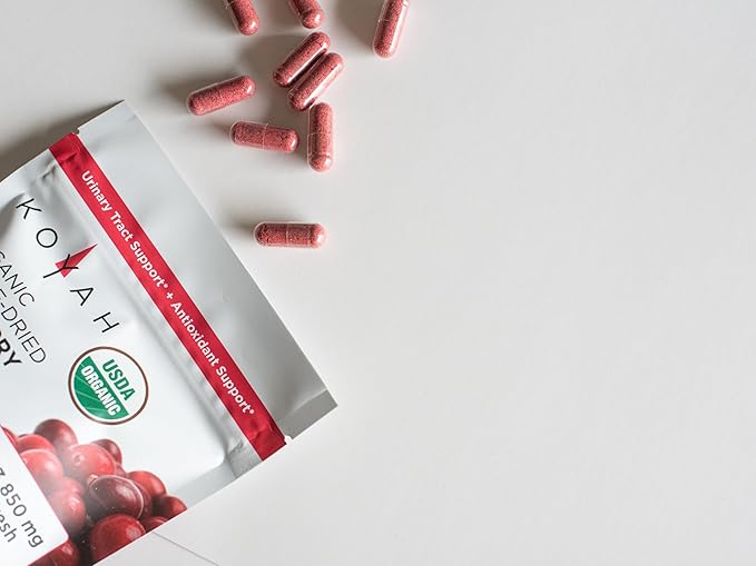 KOYAH - Organic Cranberry Capsules – 500 mg Freeze-Dried Whole-Berry Vegan Non-GMO Supports Urinary Tract &amp Antioxidant Health 60 Capsules
