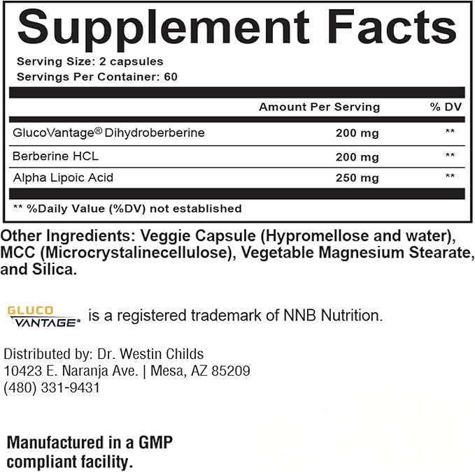 Dr. Westin Childs Dihydroberberine Supplement 200 mg for Women &amp Men Cardiovascular Gut Thyroid &amp Immune Support with Alpha Lipoic Acid - May be 5X More Effective Than Berberine HCL | 60 C