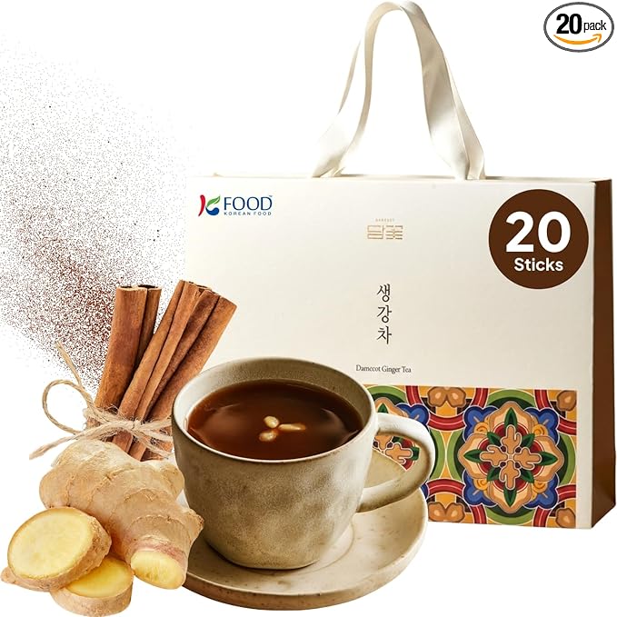 Korean Food Damccot Ginger Tea Stick Gift Set (20ea) Concentrated Korean Ginger Extract for Hot &amp Iced Tea Milk Lattes