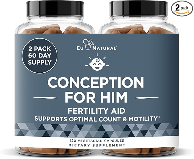 Eu Natural Conception for Him - Male Fertility Supplements with Ashwagandha Folate &amp Zinc - Sperm Count Motility &amp Strength Support - Fertility Support for Men 120 Vegetarian Capsules