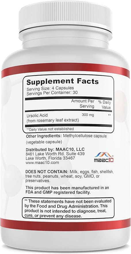 MAAC10 Ursolic Acid 300mg - Sourced from Rosemary Extract AMPK &amp Sirtuin Activator - Third-Party Lab Tested