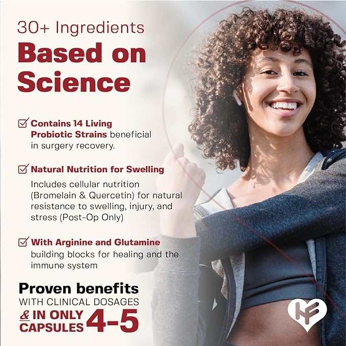 HealFast Complete Surgery &amp Injury Recovery Supplement: for Wound Scar Treatment &amp Bruising w/Vitamins Bromelain Quercetin &amp Probiotics (Pre+Post Op)