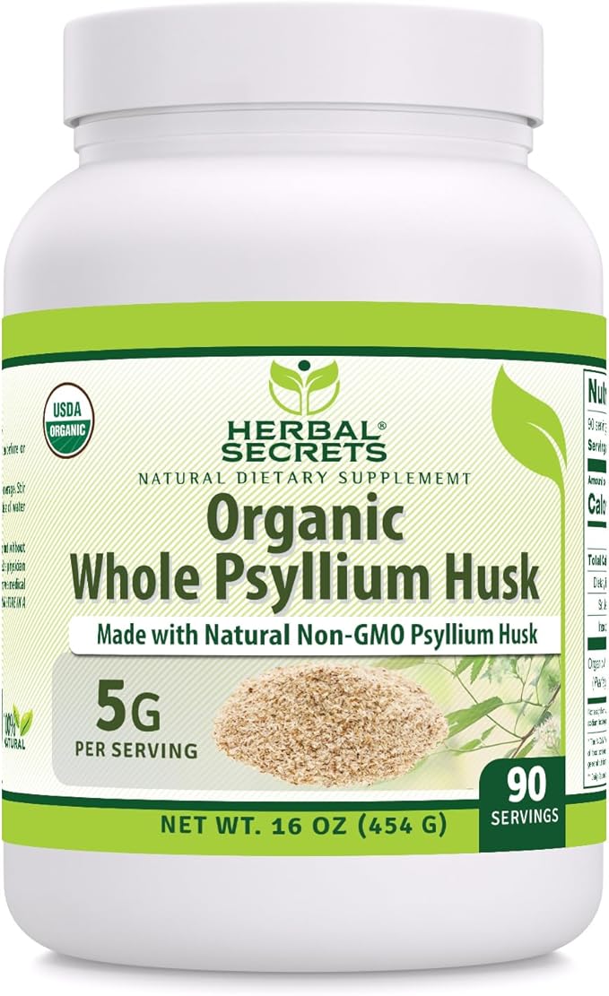 Herbal Secrets Whole Psyllium Husk Powder Supplement | 5 Grams per Serving | Non-GMO | Gluten-Free | Made in USA (16 Oz Pack of 1)