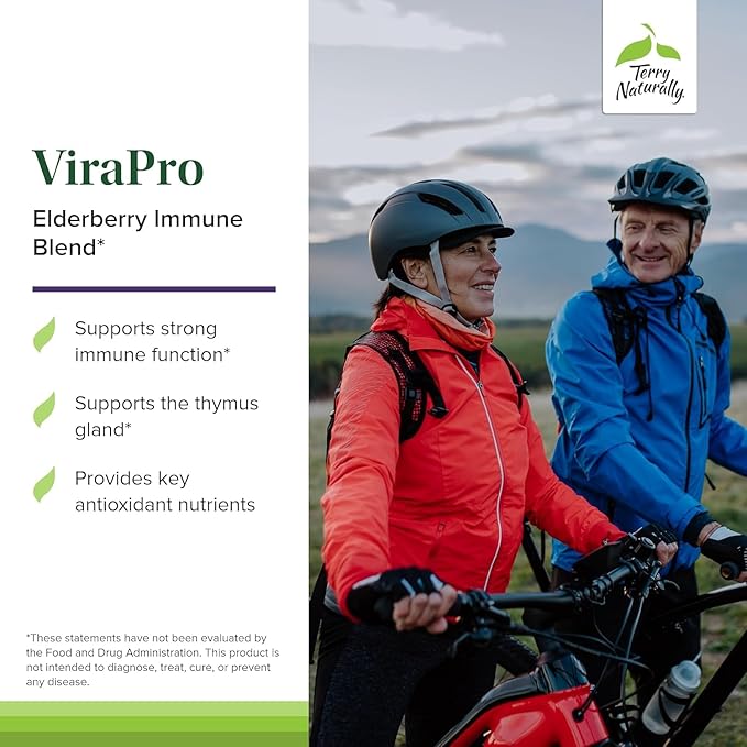 Terry Naturally ViraPro - 60 Tablets - Powerful Immune Support Supplement with Elderberry (Sambucus Nigra) Zinc Vitamin C D3 &amp A - Non-GMO Gluten-Free - 60 Servings