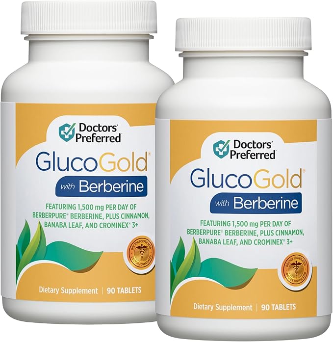 DOCTORS' PREFERRED GlucoGold with Berberine Concentrated Cinnamon Chromium Banaba Leaf Extract | 180 Tablets