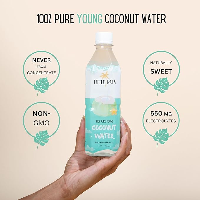 Little Palm - Pure Coconut Water Made from Young Coconuts No Sugar Added Non-GMO Natural Hydration Electrolytes 16.9 fl oz (24-Pack Original)