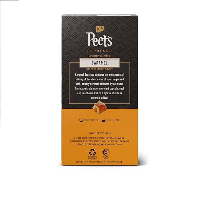 Peet's Coffee Medium Roast Espresso Capsules Compatible with Nespresso Original Machine - Caramel 50 Count (5 Boxes of 10 Espresso Capsules)